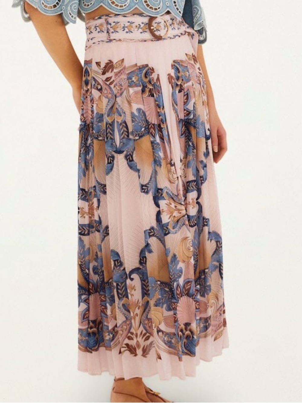 FARM Rio Soft Sea Pink Garden Scarf Pleated Maxi Skirt NWT - Picture 4 of 5